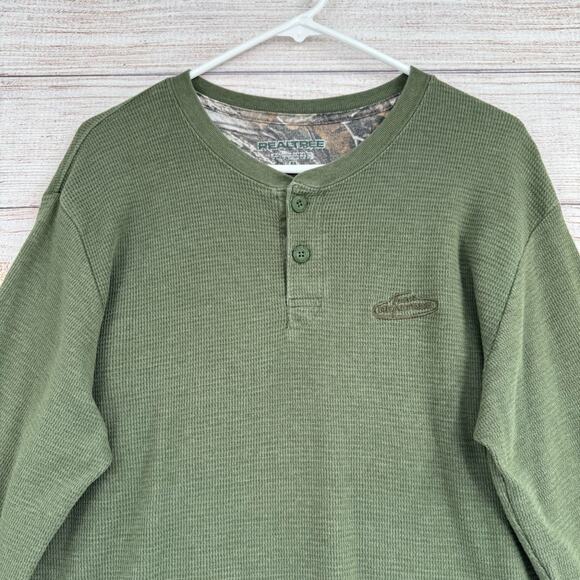 Realtree Team Henley Shirt Men's Size Medium Green Knit Long Sleeve - Picture 3 of 10